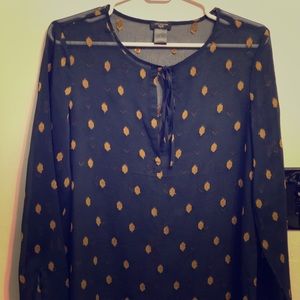 Ann Taylor Navy Sheer Polka Dotted Blouse